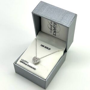 10K White Gold Genuine Diamond, 1/2 CTTW, Heart Pendant Necklace